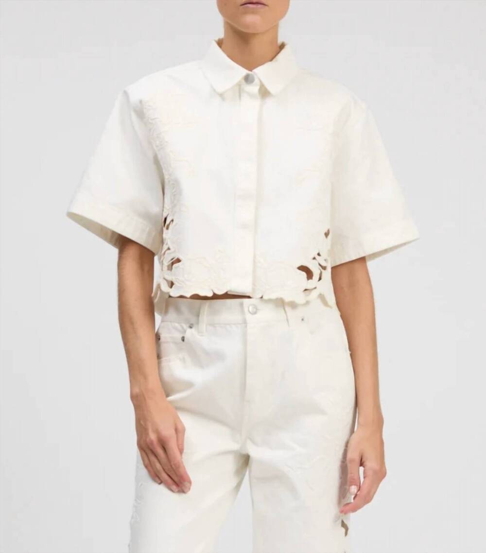 NEW SIMKHAI albaine embroidered denim shirt in marshmallow